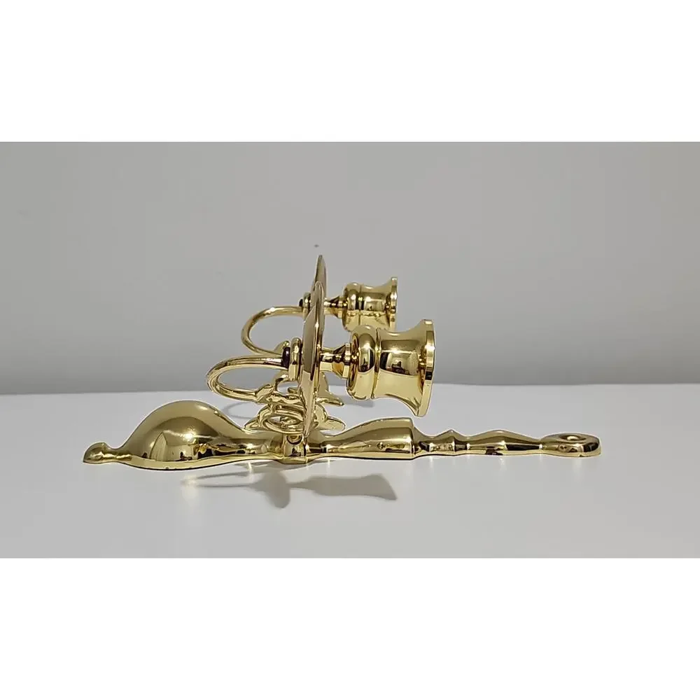 Solid Polished Brass Double Arm Wall Hanging Sconce Candle Holder Vintage